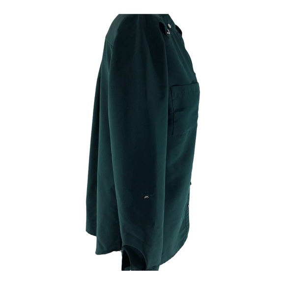 NY Collections Forest Green Blouse Silver Buttons Breast Pockets Tab Long Sleeve - Picture 2 of 7